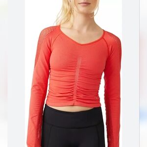 Free People Movement,On The Rise Long-Sleeve Layer Top, NWT, Red Mesh,M/L